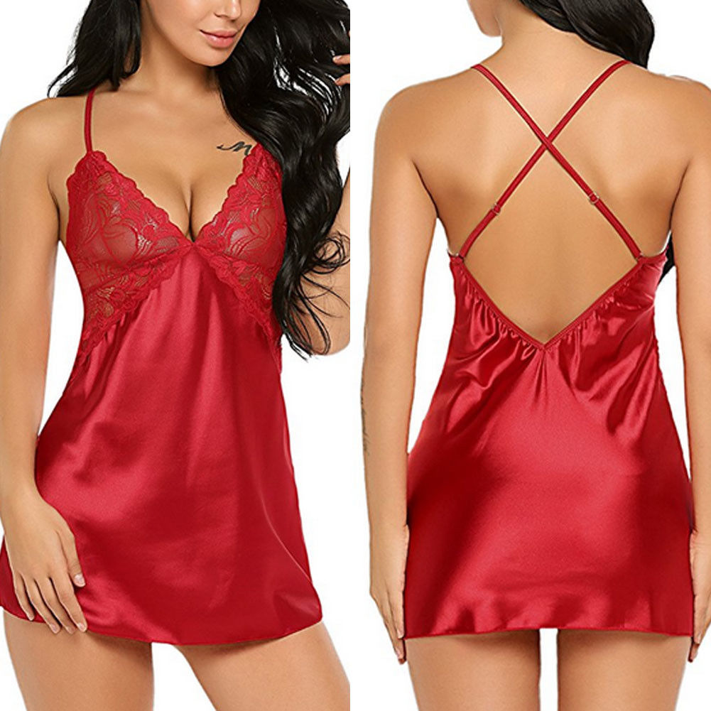Nuisette satin dos croisé - Dentelle-Avenue