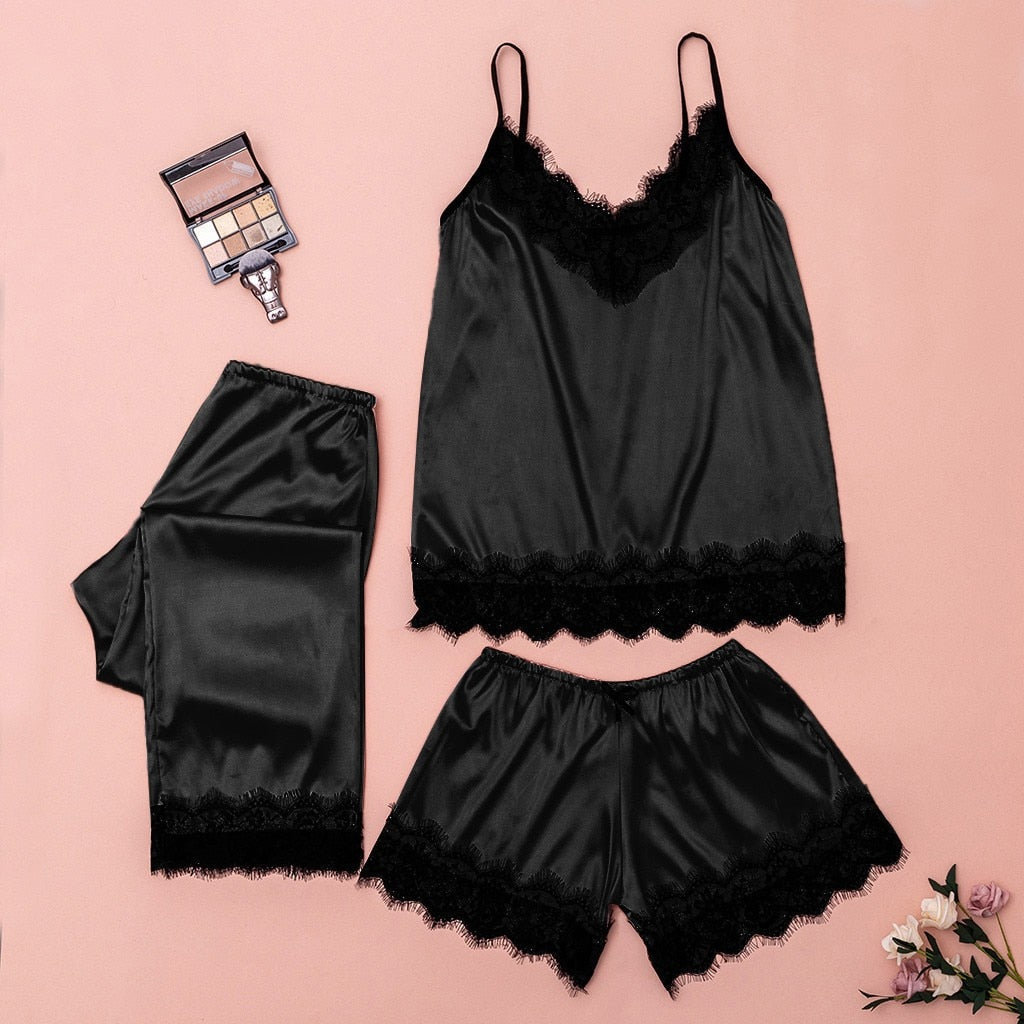Pyjama en satin 2pcs, 3pcs - Dentelle-Avenue