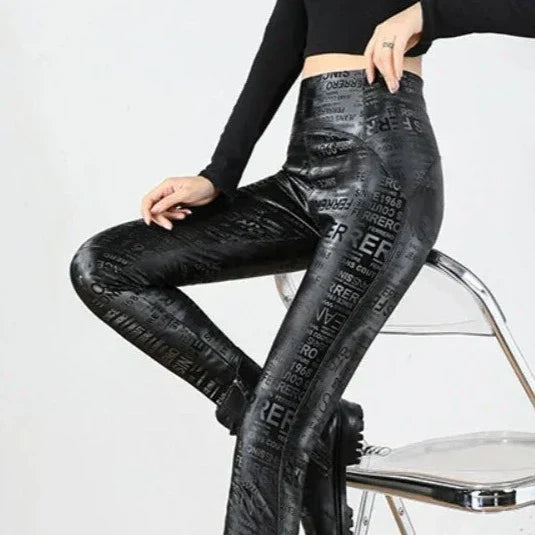 Leggings amincissants en simili cuir - Dentelle-Avenue