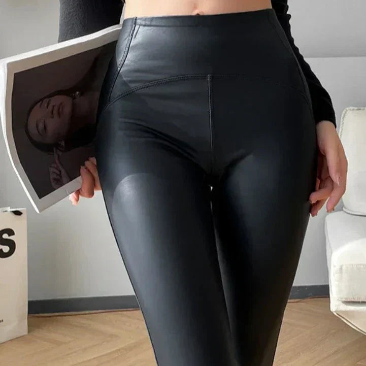 Leggings amincissants en simili cuir - Dentelle-Avenue