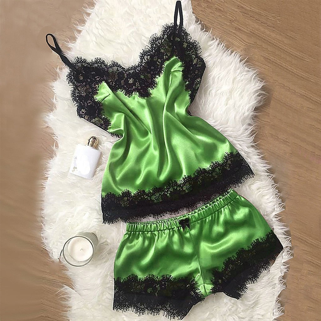 Pyjama en satin 2pcs, 3pcs - Dentelle-Avenue